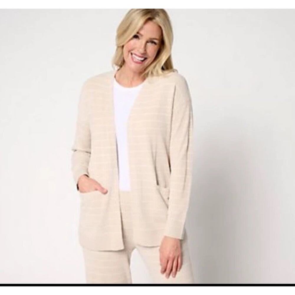 Barefoot Dreams CozyChic Lite Open Sweater Cardigan Sz Small‎ Striped
